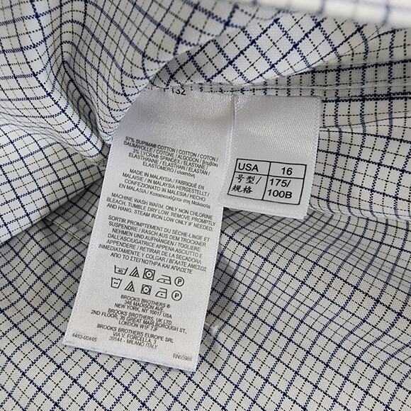 Brooks Brothers Shirt Mens 16 Blue White Check Milano Long Sleeve Button Down - Picture 15 of 15